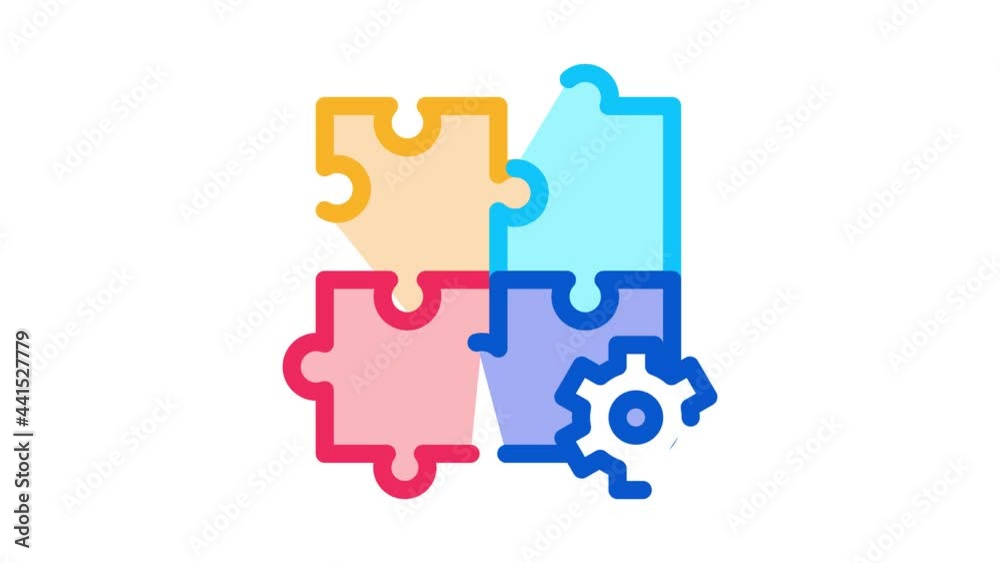 Poster puzzle game and gear agile element animated icon on white background