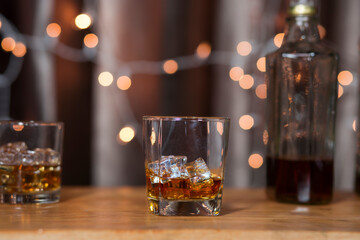Bartender Serve Whiskey, on wood bar, 