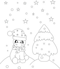 Unicorn magic outline vector illustration coloring book for children New Year and Christmas.