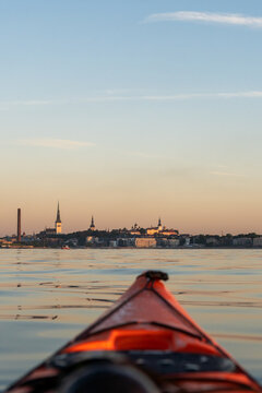 Old town of Tallinn view from sea kayak
