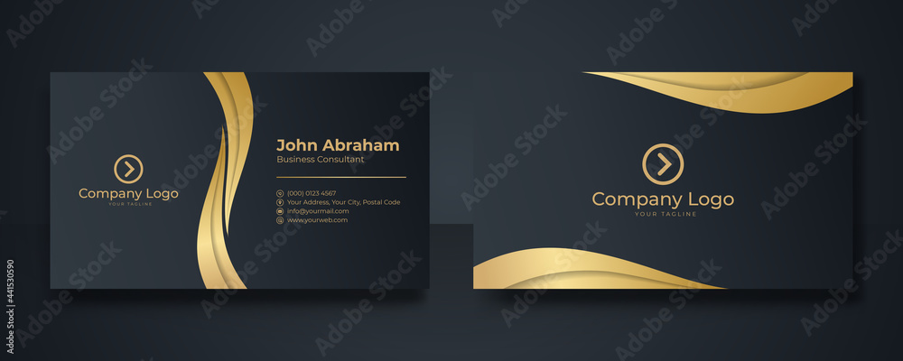 Poster set of black gold modern business card print templates. personal visiting card with company logo. ve