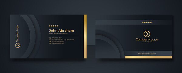 Black and gold business card background template. clean dark gold business card. Gold black modern creative business card and name card, horizontal simple clean template vector design