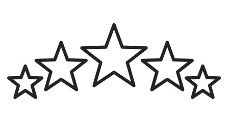 Five stars icons vector isolated. Symbol of success. Line art style, rating and evaluation.