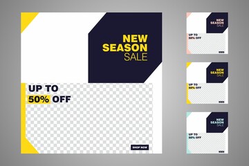 New set of editable minimal banner templates. Suitable for social media posts and web or internet ads. Vector illustration with photo college.