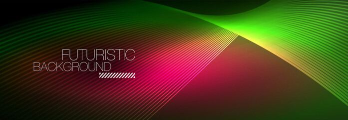 Abstract neon glowing light in the dark with waves. Shiny magic energy and motion concept, vector abstract wallpaper background