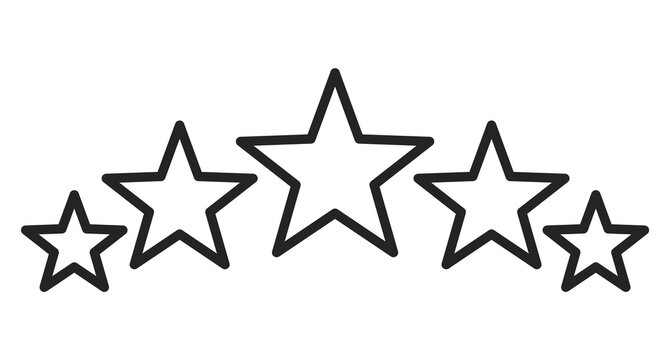 Five stars icons vector isolated. Symbol of success. Line art style, rating and evaluation.