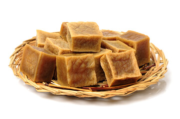 Dried bean curd on white background