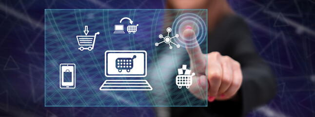 Woman touching an online shopping concept