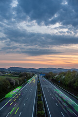 Night traffic on the highway in Germany