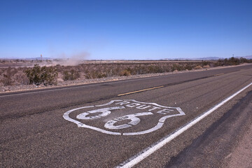 historic route 66, mojave desert, sign painted on asphalt