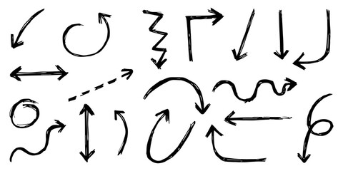 set of hand drawn arrows isolated on white background. for business infographic, banner, web and concept design.Vector doodle design elements.