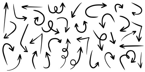 set of hand drawn arrows isolated on white background. for business infographic, banner, web and concept design.Vector doodle design elements.