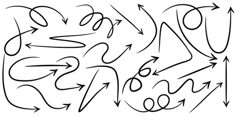 set of hand drawn arrows isolated on white background. for business infographic, banner, web and concept design.Vector doodle design elements.