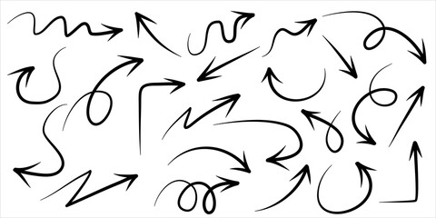 set of hand drawn arrows isolated on white background. for business infographic, banner, web and concept design.Vector doodle design elements.