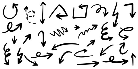 set of hand drawn arrows isolated on white background. for business infographic, banner, web and concept design.Vector doodle design elements.