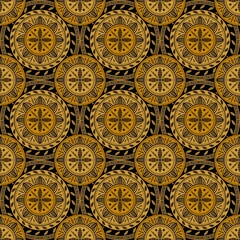 Bohemian, fashionable seamless ornament in ethnic style. In modern trendy golden shades. Perfect for the design of fabrics, clothing, interiors.