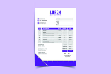 Invoice Template Design. Luxury, Modern, Elegant, Professional, Minimalist, Business, Abstract, Modern Blue Color Invoice Design. Vector Illustration