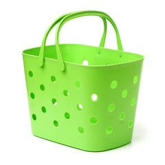 fabric in plastic basket on white background 