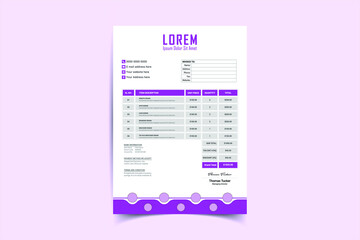 Invoice Template Design. Luxury, Modern, Elegant, Professional, Minimalist, Business, Abstract, Modern Multicolor Invoice Design. Vector Illustration