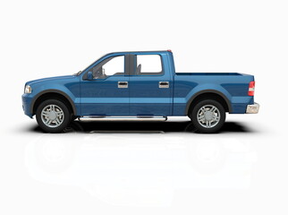 Generic and Brandless Pickup Truck with Enclosed Cabin Isolated on White 3d Illustration