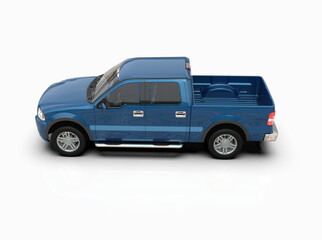 Generic and Brandless Pickup Truck with Enclosed Cabin Isolated on White 3d Illustration