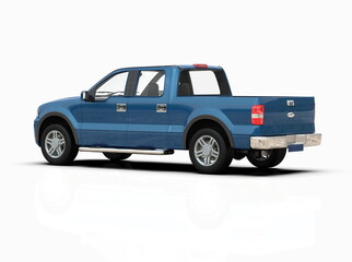 Generic and Brandless Pickup Truck with Enclosed Cabin Isolated on White 3d Illustration