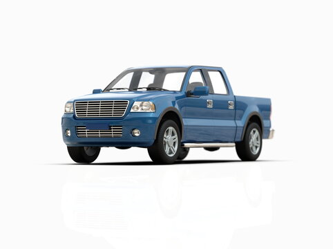 Generic and Brandless Pickup Truck with Enclosed Cabin Isolated on White 3d Illustration
