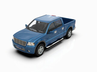 Generic and Brandless Pickup Truck with Enclosed Cabin Isolated on White 3d Illustration