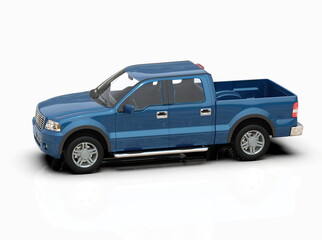 Generic and Brandless Pickup Truck with Enclosed Cabin Isolated on White 3d Illustration