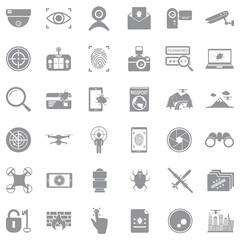 Surveillance Icons. Gray Flat Design. Vector Illustration.