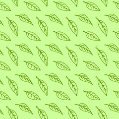Seamless pattern of contoured leaves isolated, hand drawn outline in sketch style, doodle. Simple vector texture for fabric, invitations, home textiles, nature design