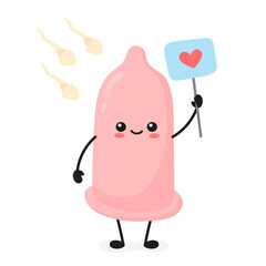 pink kawaii condom. protected sex. Cartoon style.