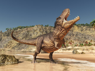 Tyrannosaurus Rex in einer Küstenlandschaft