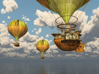 Fantasie Heißluftballone über dem Meer - obrazy, fototapety, plakaty