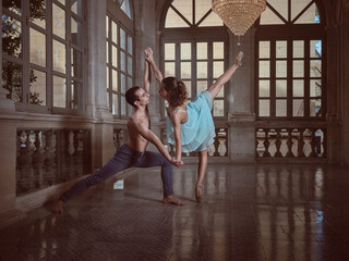 Couple performing ballet positions