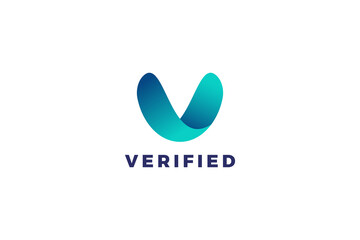 Letter V blue color 3d verified technological logo