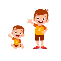 cute little boy say hello with young brother