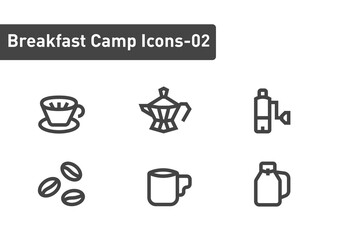 breakfast camp icon set isolated on white background ep02