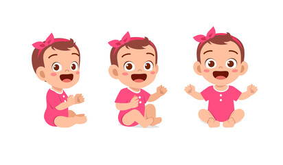 cute baby girl sit down and smile pose set
