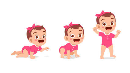 cute baby girl in growth cycle progress set