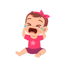 cute little baby girl show sad expression and cry