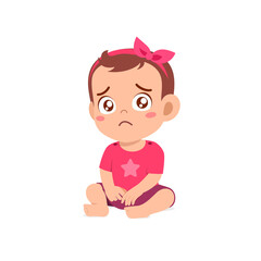 cute little baby girl show sad expression and cry