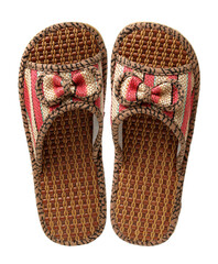 Slippers woven from rattan on white background