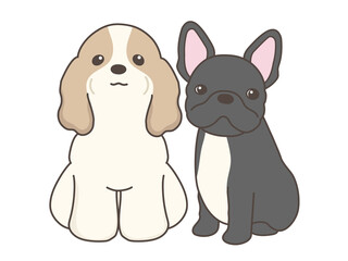 カメラ目線の犬達　スパニエル犬とフレンチブルドック