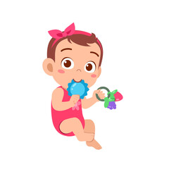 cute little baby girl playing with chew toy