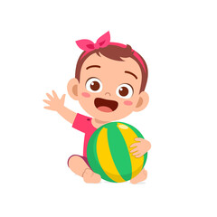 cute little baby girl playing with big ball