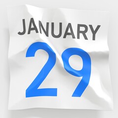 January 29 date on crumpled paper page of a calendar, 3d rendering