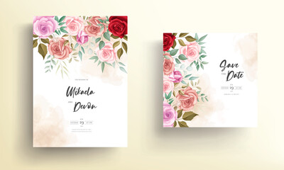 Wedding invitation card with beautiful floral decorations