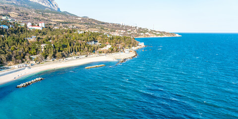 The beach and the village of Semeiz in the Crimea. View from Mount Diva.