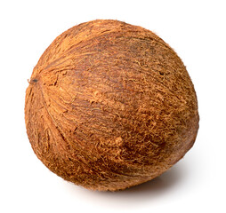 whole hairy coconut fruit isolated on white background
